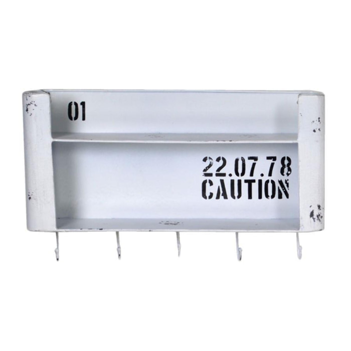 Mensola in metallo Bristol bianco 2 piani con appendino 5 posti rettangolare cm50x10h30