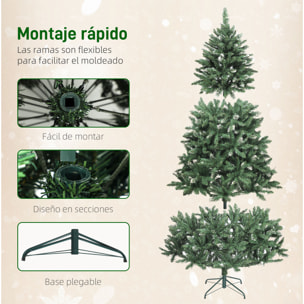 Árbol de Navidad 210 cm, Árbol Navideño de Abeto con Luces LED, 9 Modos de Iluminación, 1160 Ramas con Nieve Artificial, Soporte Metálico, Fácil de Montar, Verde