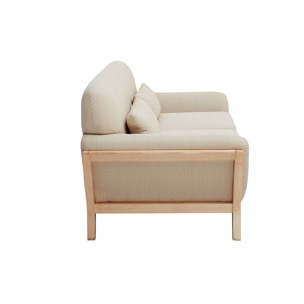 Canapé scandinave 2 places en tissu beige et bois clair YOKO