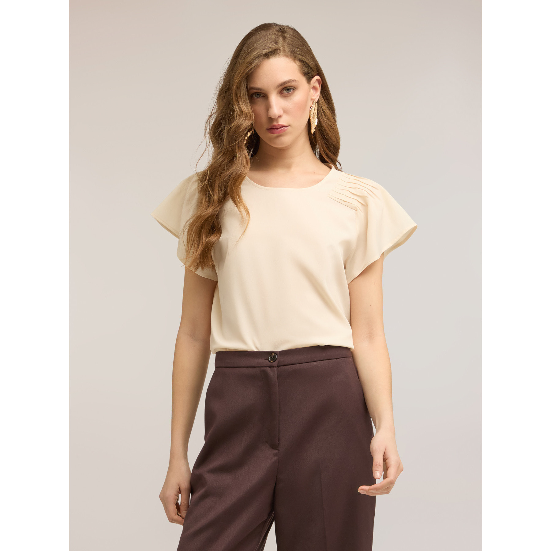 Motivi - Blusa in crêpe de chine con pieghe - Beige