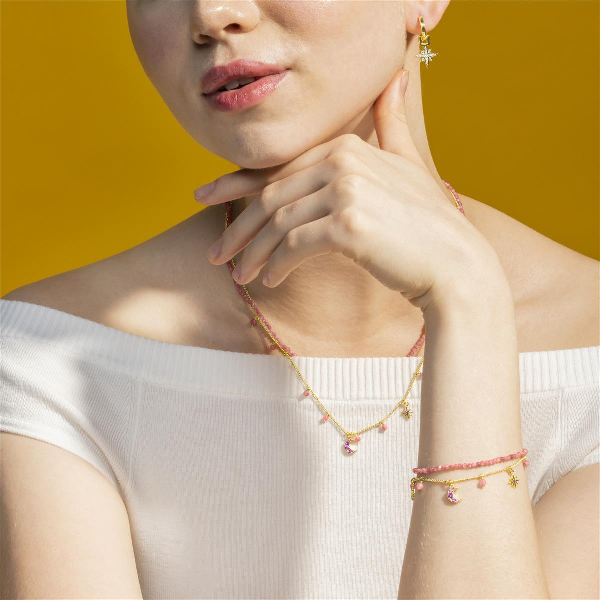 Pulsera con Cristal Rosa acabado oro 18k