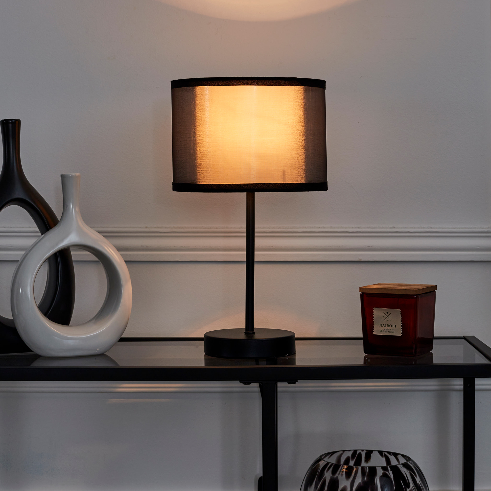 Lampe de Table - HOME DECO FACTORY - Double Abatjour - Noir