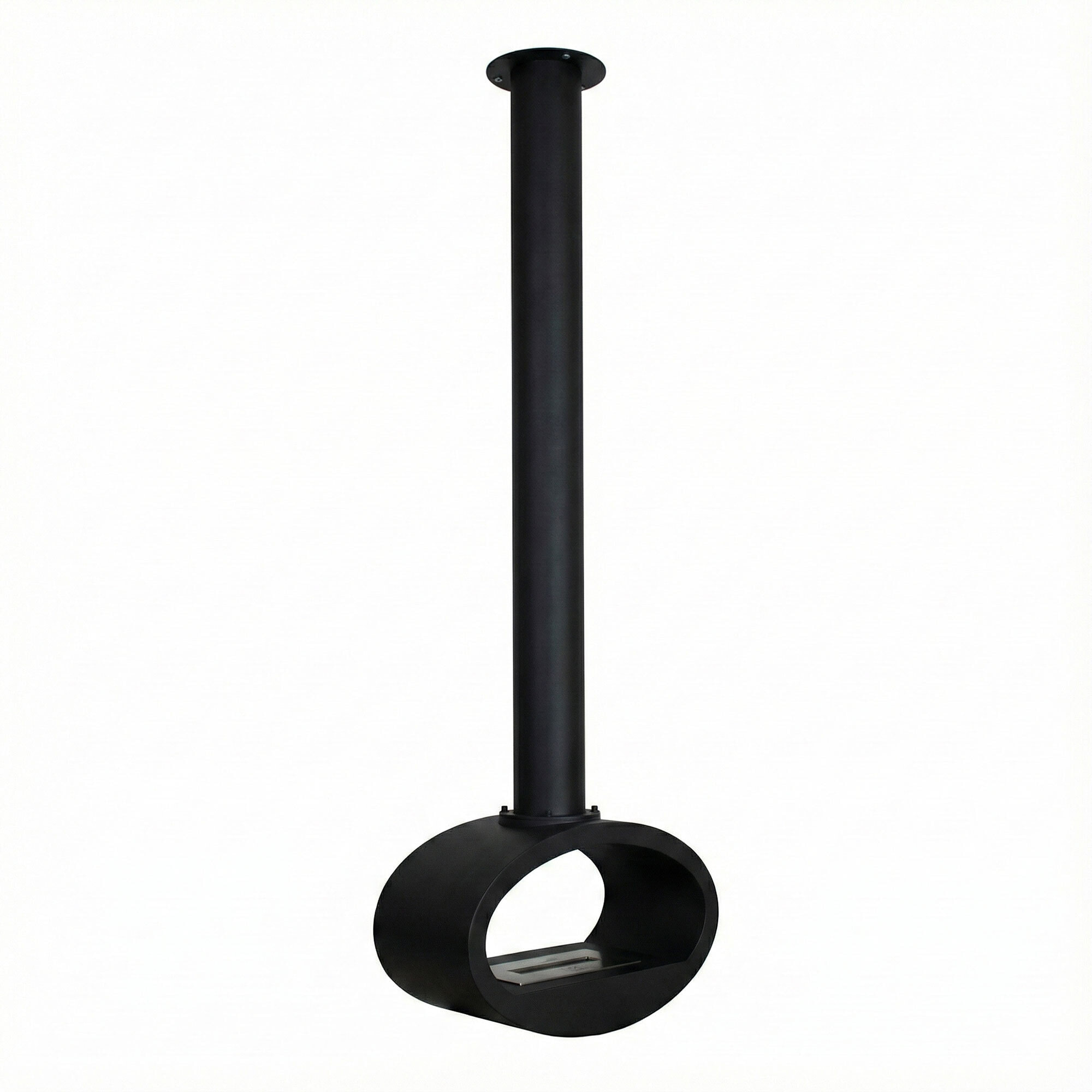 Nerone - Camino a Bioetanolo da Soffitto Sospeso Bifacciale 65x220x40 cm con Bruciatore 2,2 Litri Nero