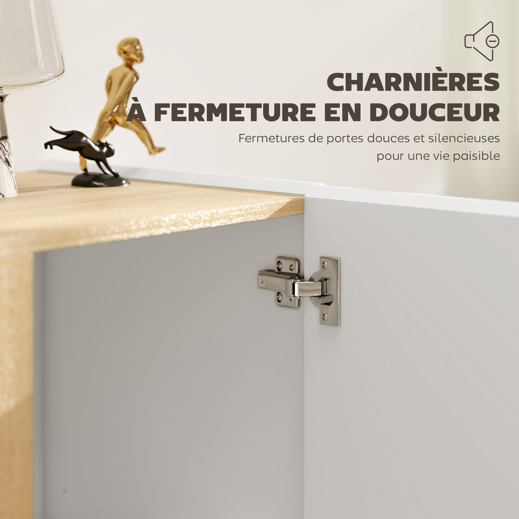 Buffet blanc laqué, meuble de rangement avec 2 portes et étagère réglable, 80 x 40 x 80 cm, blanc