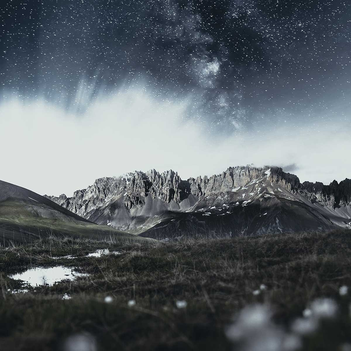 Affiche paysage la tête dans les etoiles Affiche sous cadre noir