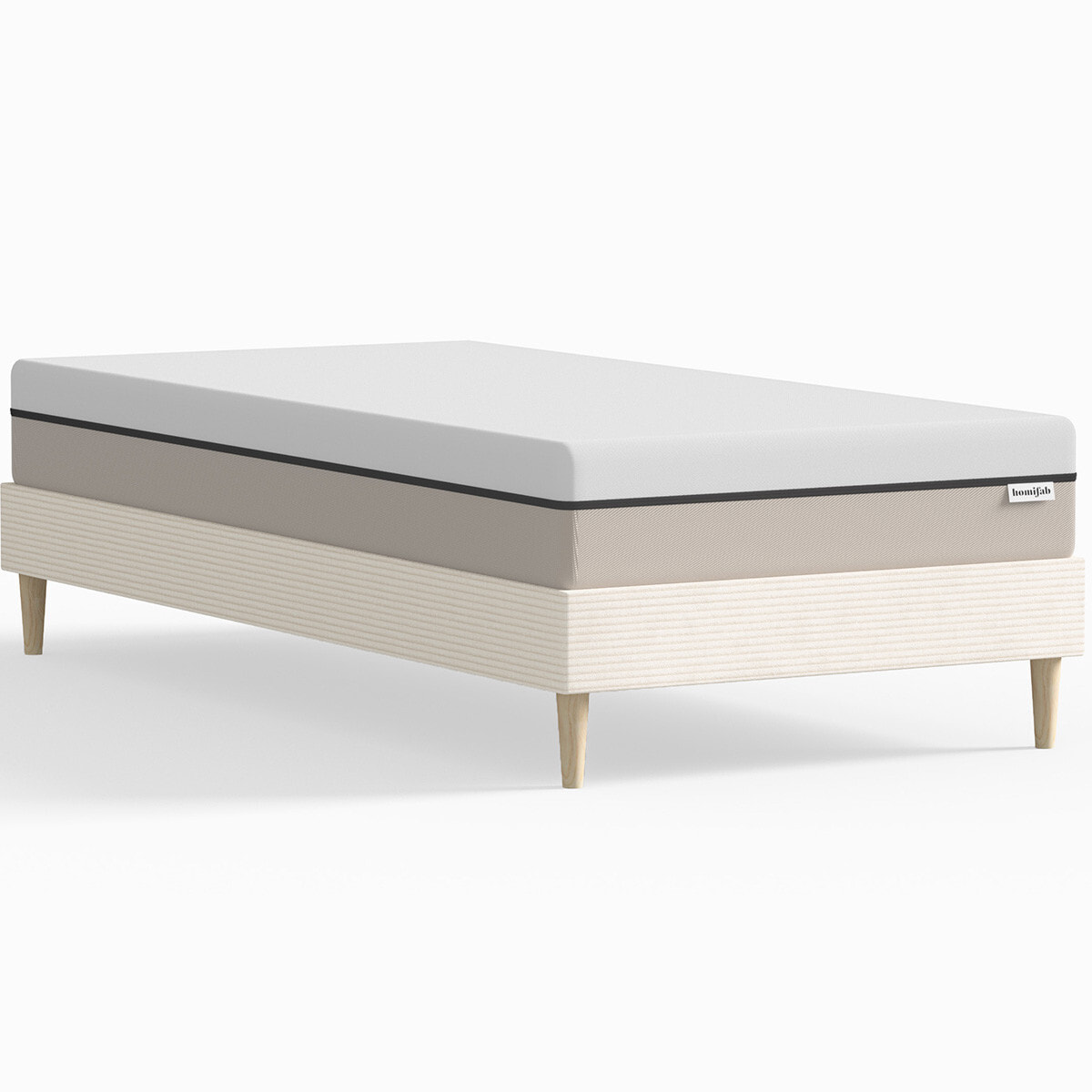 Lit en velours côtelé + Matelas Hybride à ressorts ensachés - DINA & SPRING ELITE