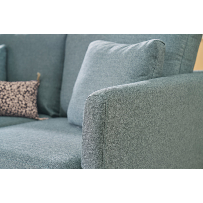 Canapé scandinave déhoussable 2 places en tissu vert de gris et bois clair OSLO