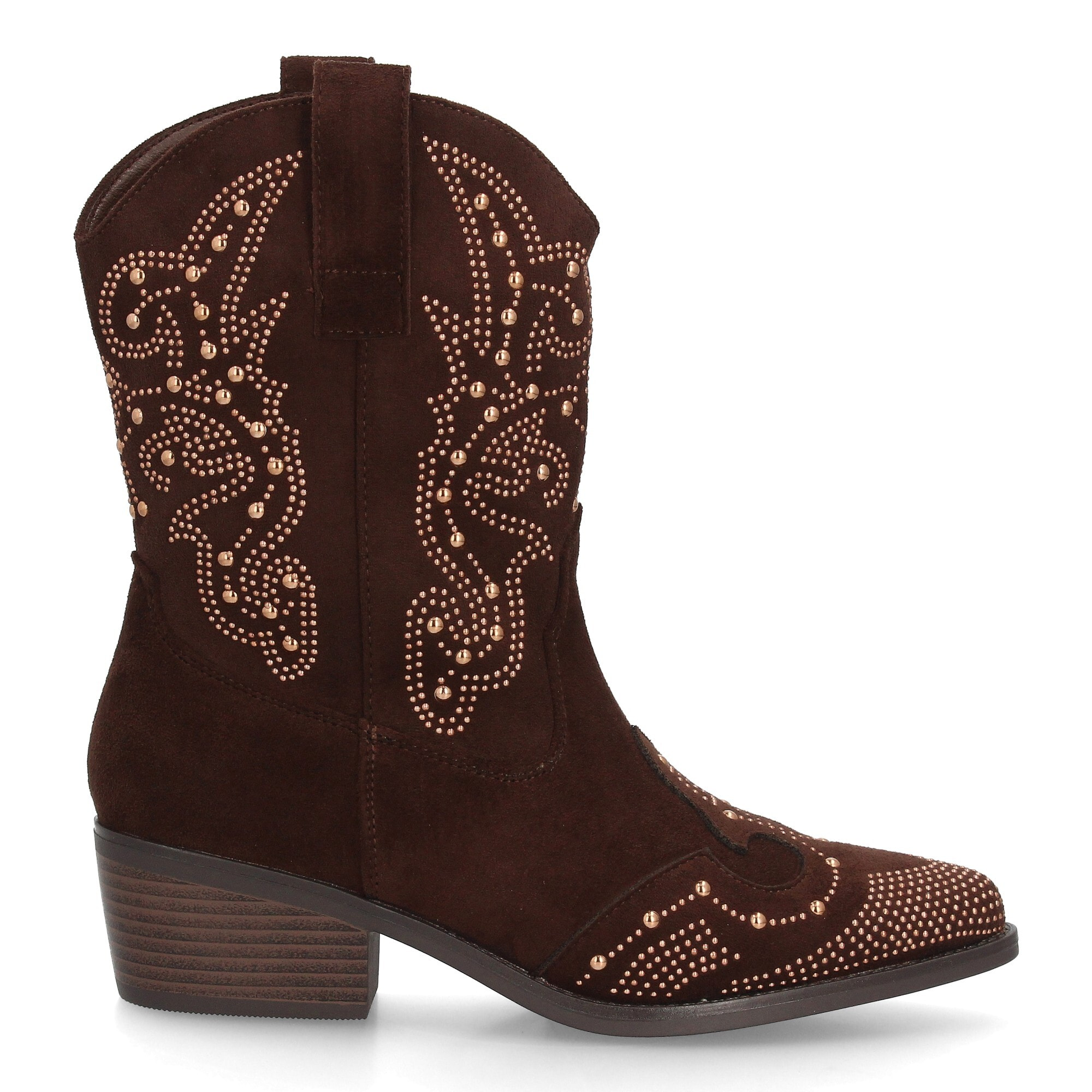 Botín cowboy mujer caña media con tachuelas decorativas y tacón bajo