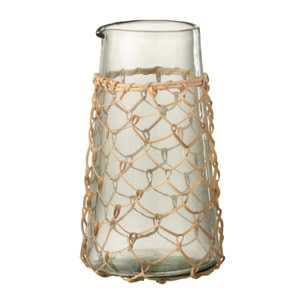 J-Line carafe Tricot - verre et rotin - transparent
