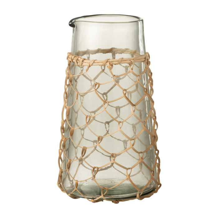 J-Line carafe Tricot - verre et rotin - transparent