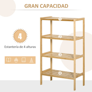 Estantería de Bambú de 4 Niveles Mueble Organizador Multifuncional para Baño Cocina Salón con Dispositivo Antivuelco 62x33x112 cm Natural