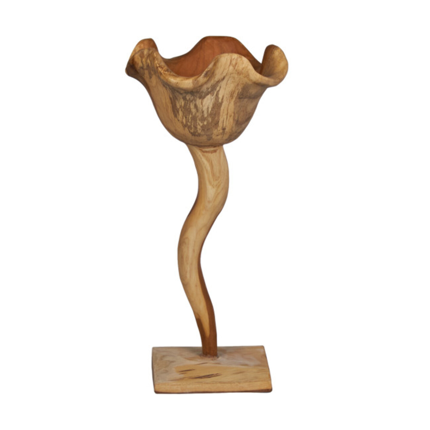 Sculpture Fleur H. 50 cm en Bois de Teck Bicolore avec Socle – GINA