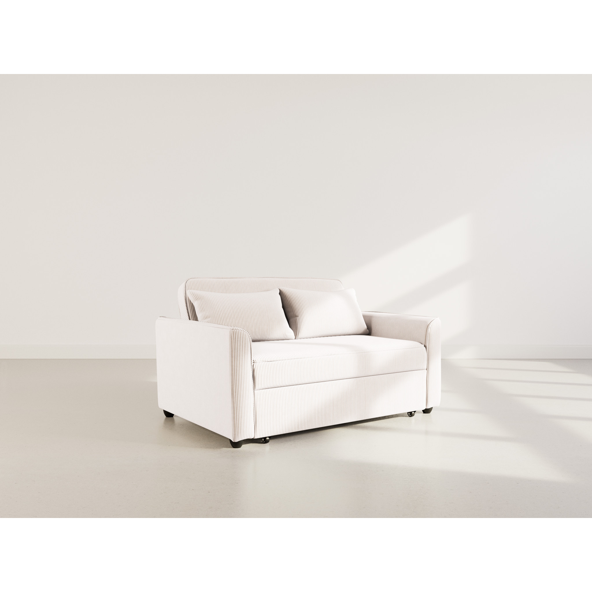 Ernest - Canapé droit 2 places convertible en velours côtelé - Beige