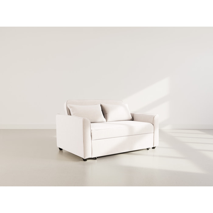 Ernest - Canapé droit 2 places convertible en velours côtelé - Beige