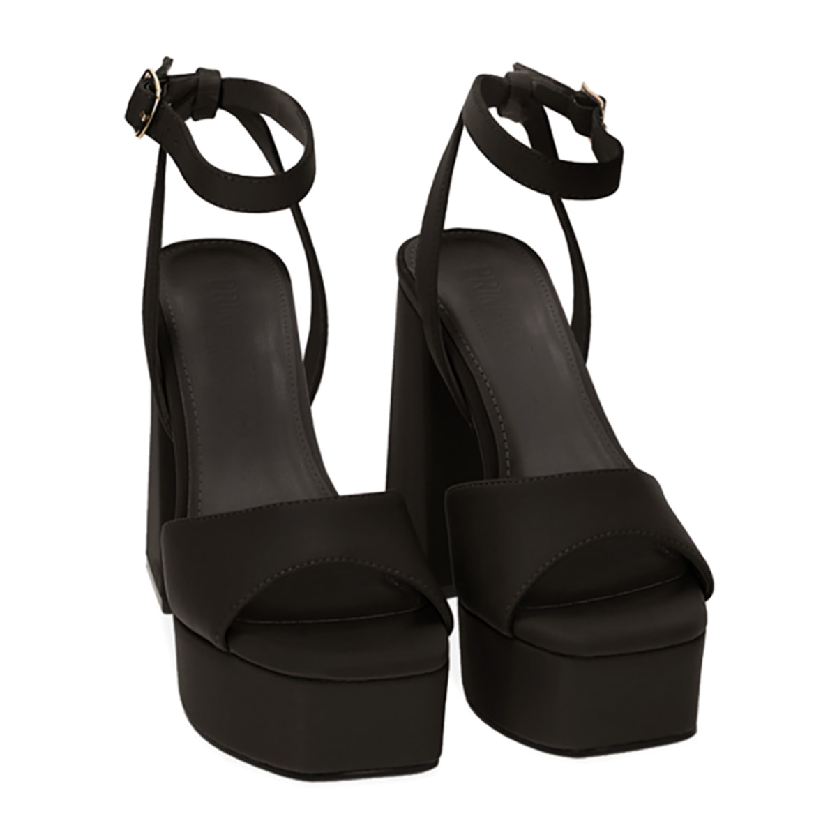 Sandalias plataforma de tela negra, tacón 10 cm.