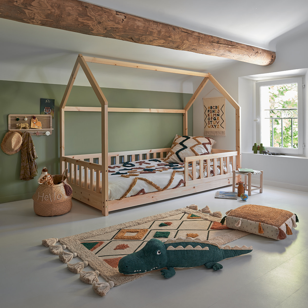 Lit cabane enfant "Bosco" - bois 90x190 cm
