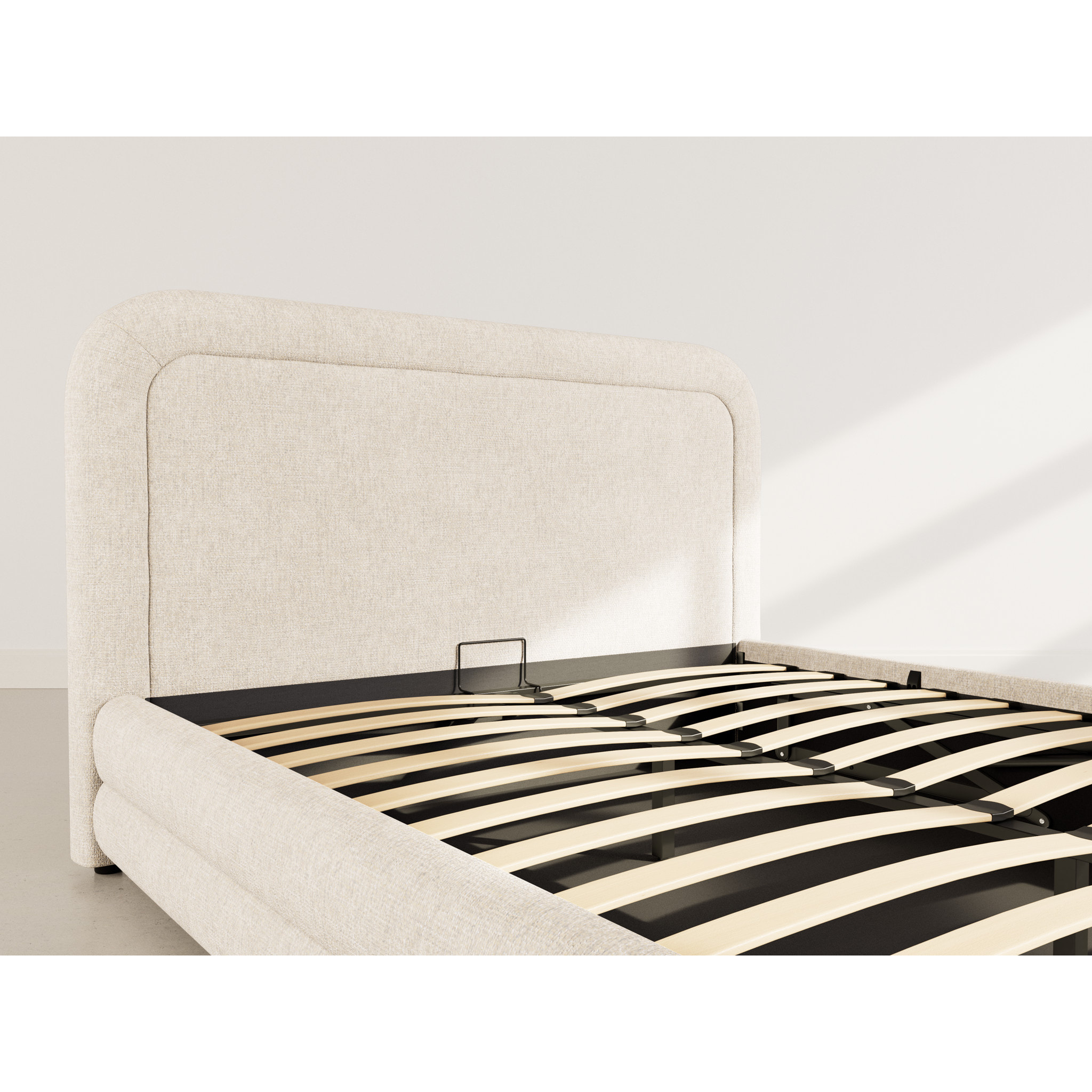 Babel - lit coffre - 160x200 cm - en velours texturé - sommier inclus - Beige