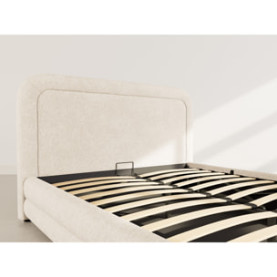 Babel - lit coffre - 160x200 cm - en velours texturé - sommier inclus - Beige