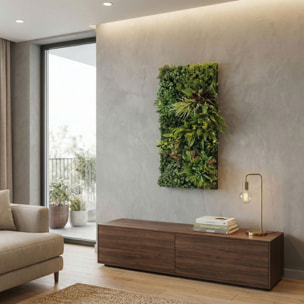Flora - Quadro vegetale 100x50 cm con foglie e fiori in PE cornice in PVC nero