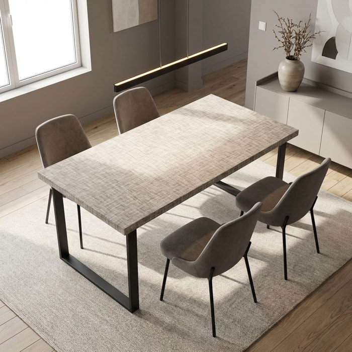 Fabri - Ripiano per Tavolo da Pranzo Rettangolare 220x100x5 cm in Legno Multistrato Finitura Grigio Testurizzato