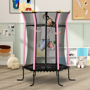 Cama Elástica Infantil de Jardín Ø163,5x190 cm Trampolín para Niños de +3 Años con Red de Seguridad y Marco de Acero para Interior Exterior Carga 50 kg Negro y Rosa