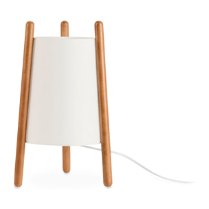 LEDS C4 Woody - Lámpara de Mesa E27 Madera Clara Natural y Textil Blanco
