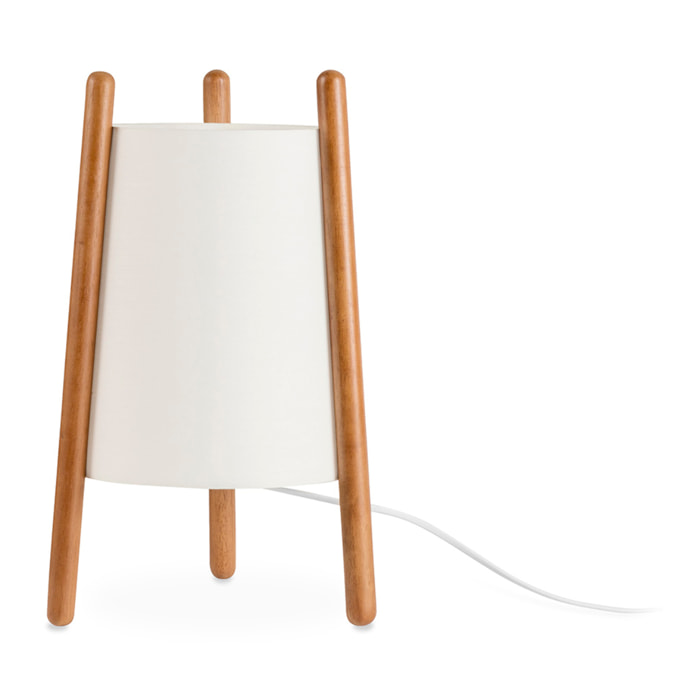 LEDS C4 Woody - Lámpara de Mesa E27 Madera Clara Natural y Textil Blanco