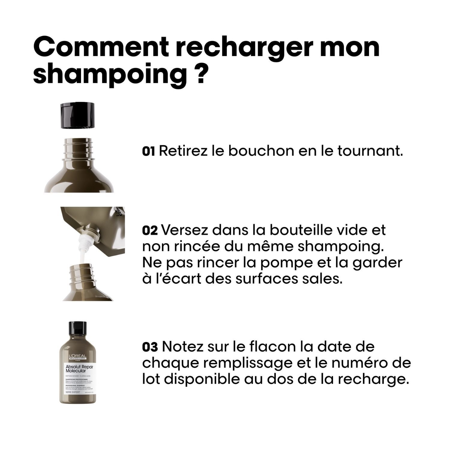 Série Expert Absolut Repair Molecular - Recharge Shampoing réparateur pour tous types de cheveux abîmés