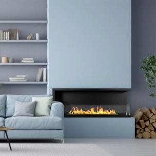 Sutri 120 - Camino a Bioetanolo da Incasso Angolare Destro 120x45x22,4 cm con Bruciatore 1,25lt in Acciaio