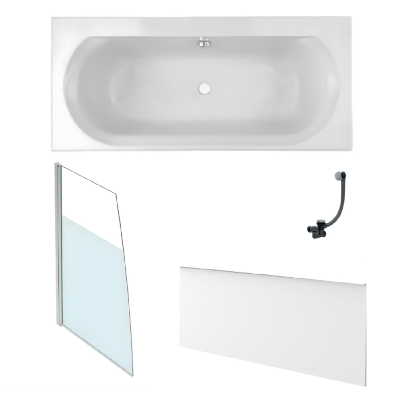 Baignoire droite 180 X 80 Elise acrylique + pare bain volet gauche + tablier en niche + vidage