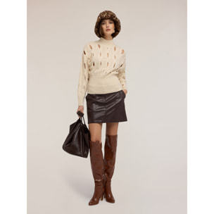 Motivi - Maglia dolcevita traforata in misto lana - Beige