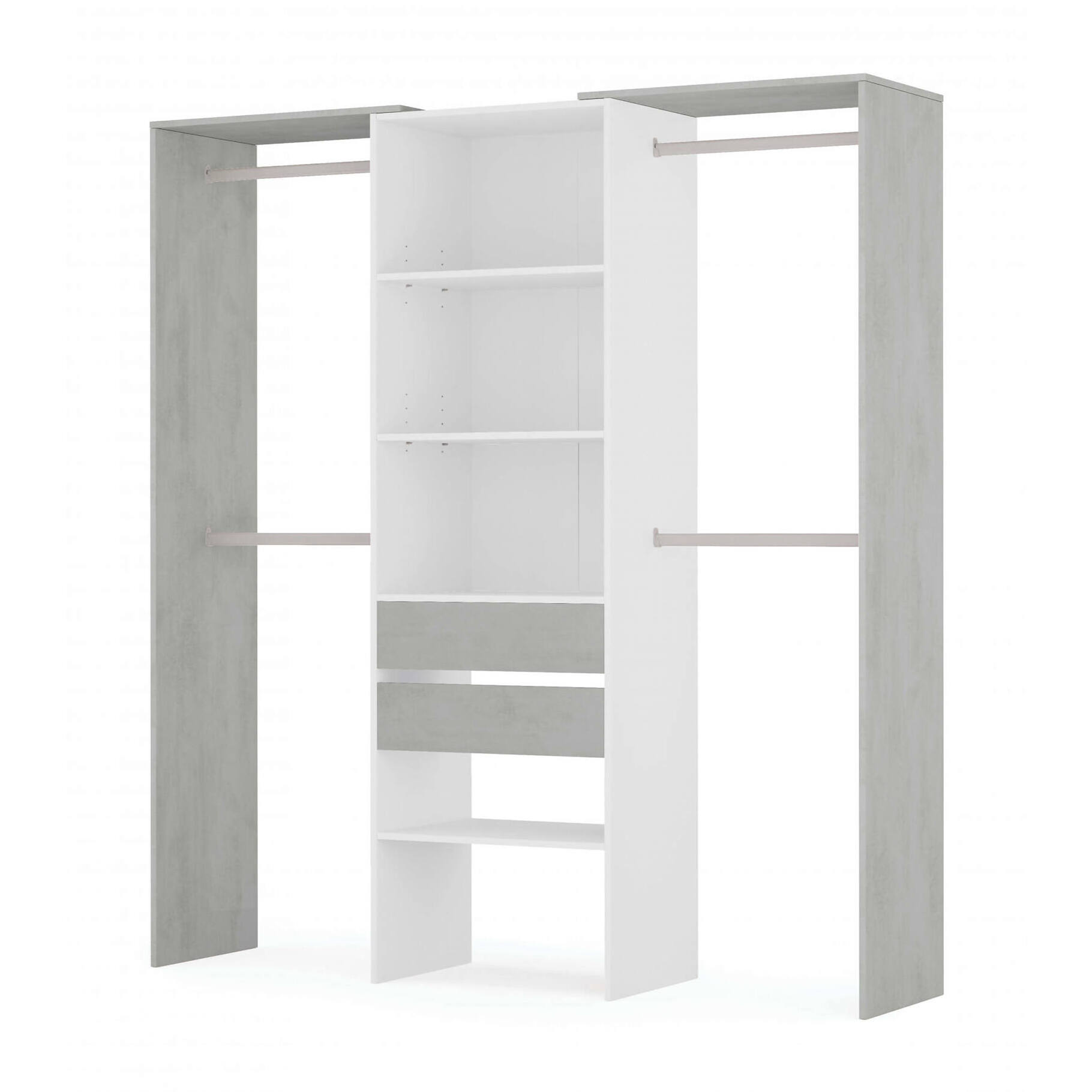 Guardaroba Miramar, Struttura per cabina armadio, Armadio aperto senza ante, Cabina armadio, cm 179x50h202, Bianco e Cemento