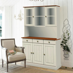 Credenza con vetrinetta 5 ante e 3 cassetti 128x197 cm in legno bianco/noce