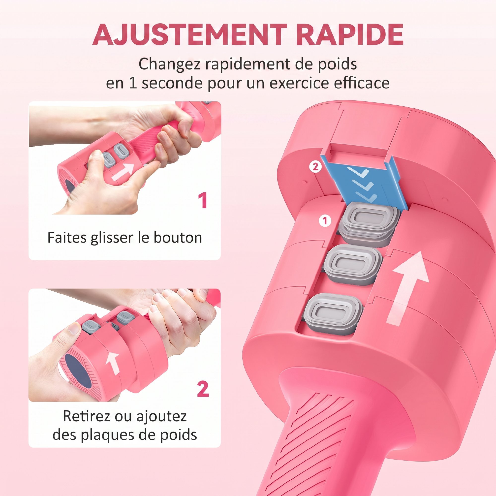Haltères réglables total 5 Kg max. - haltères évolutives design rose