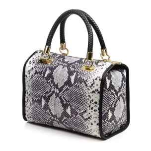 FIRENZE ARTEGIANI Catena Borsa Tote da Donna. Vera Pelle Scamosciata Pitone Made in Italy 31x16x26 Cm. Grigio