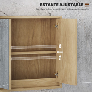 Armario de Baño con Espejo con 2 Puertas y Estante Ajustable Mueble Colgante de Baño para Aseo Estilo Moderno 48x14,5x45 cm Madera Natural