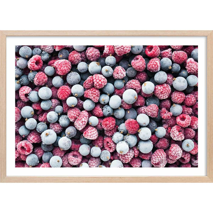 Affiche cuisine coktail de fruits rouges givrés Affiche + cadre en bois - Chêne