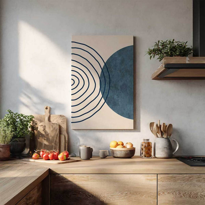 Tableau abstrait lignes et formes bleues Toile imprimée