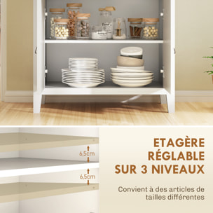 Buffet 2 portes étagère tiroir poignées lanières aspect cuir dim. 80 x 40 x 90 cm blanc effet bois clair
