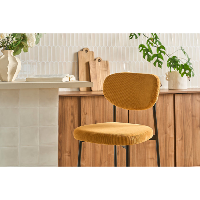 Tabourets de bar fixes en tissu velours côtelé jaune curry H65 cm (lot de 2) BREKA