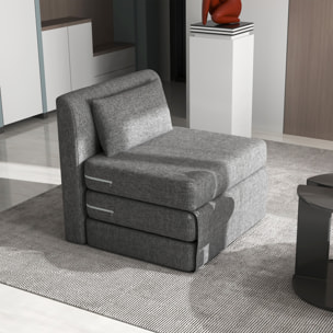 Matelas lit fauteuil futon chauffeuse pliable pliant longueur 203 cm coussin inclus tissu effet lin gris chiné