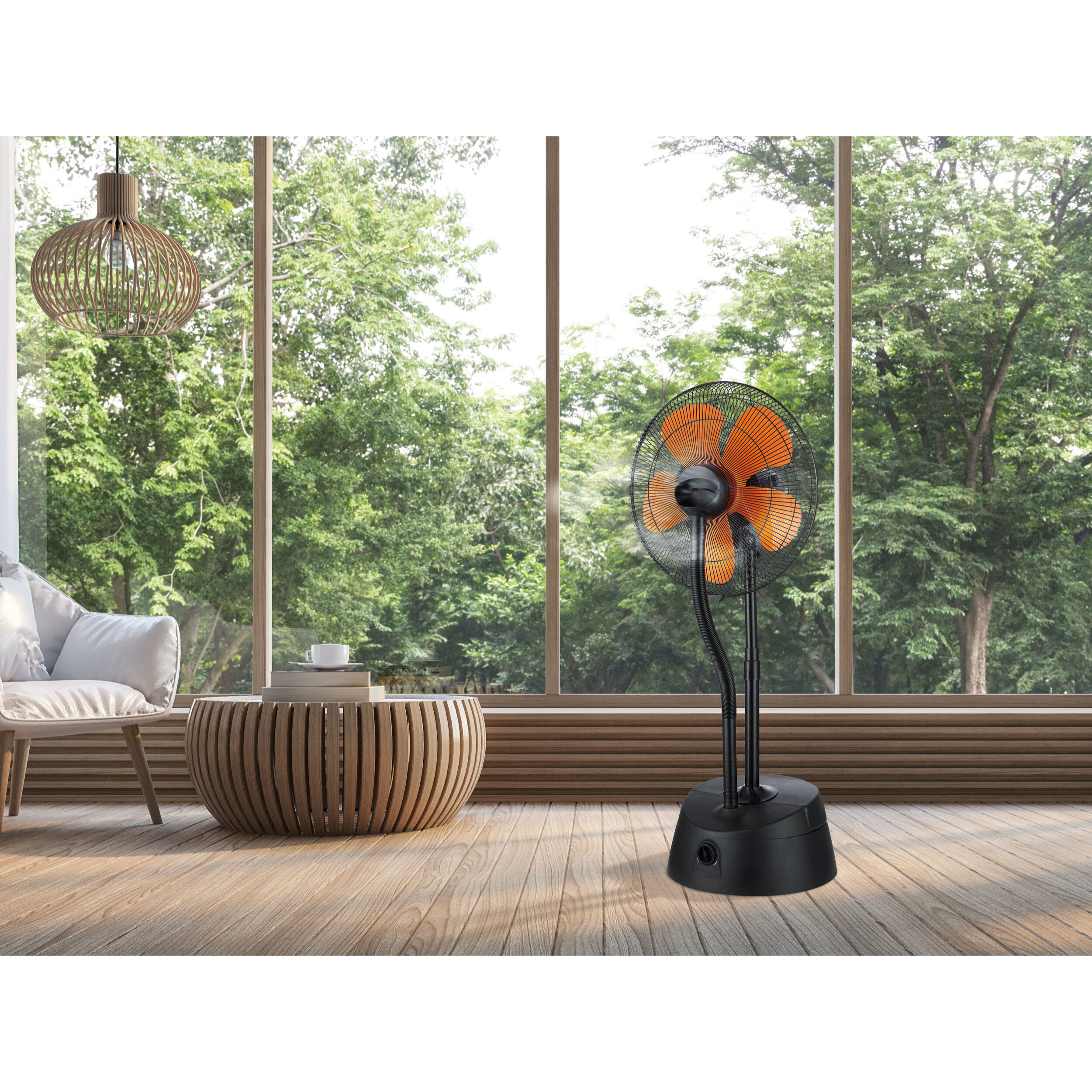 Ventilatore nebulizzatore ø 46 cm nero e arancione con telecomando