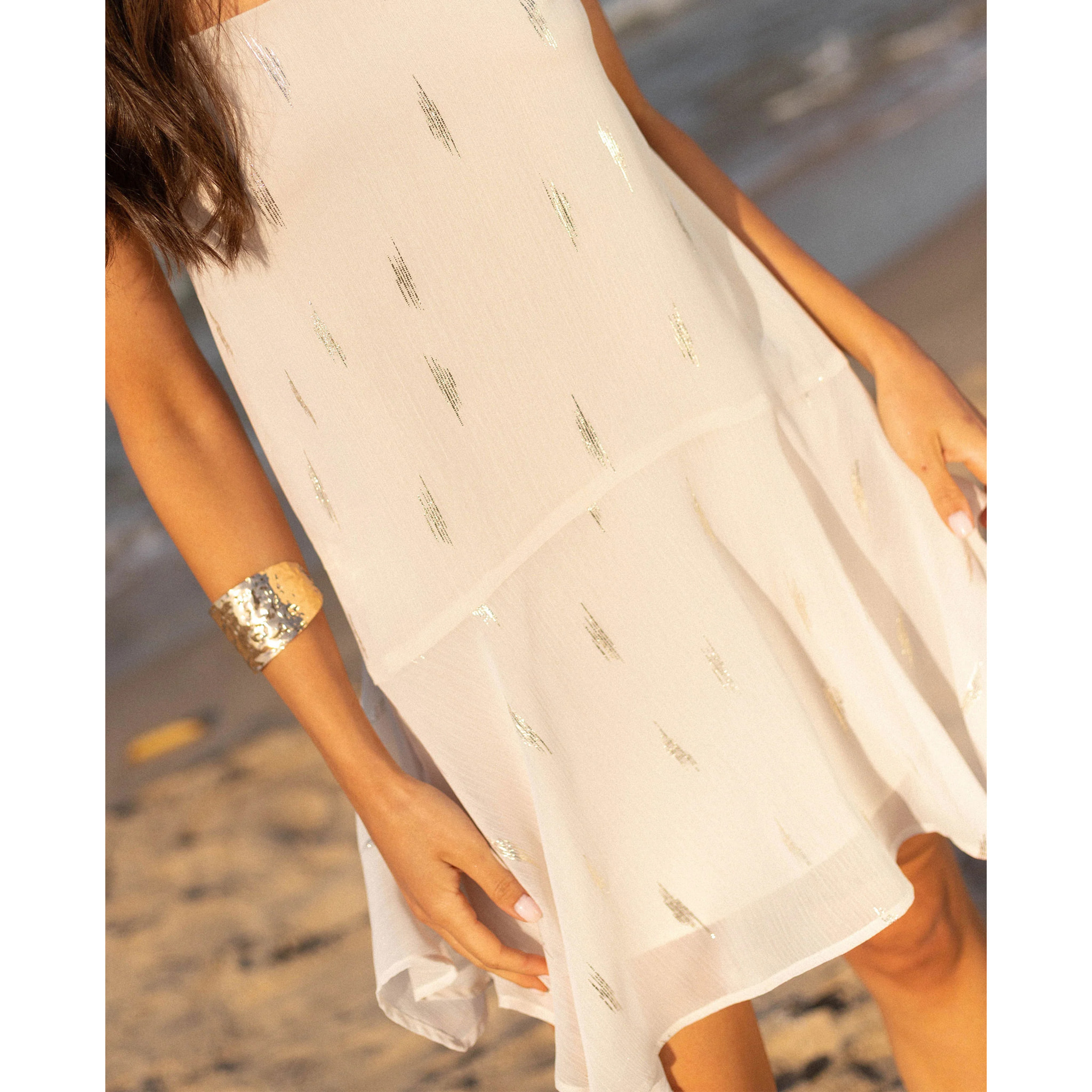 Vestido mini de gasa con escote halter y corte imperio