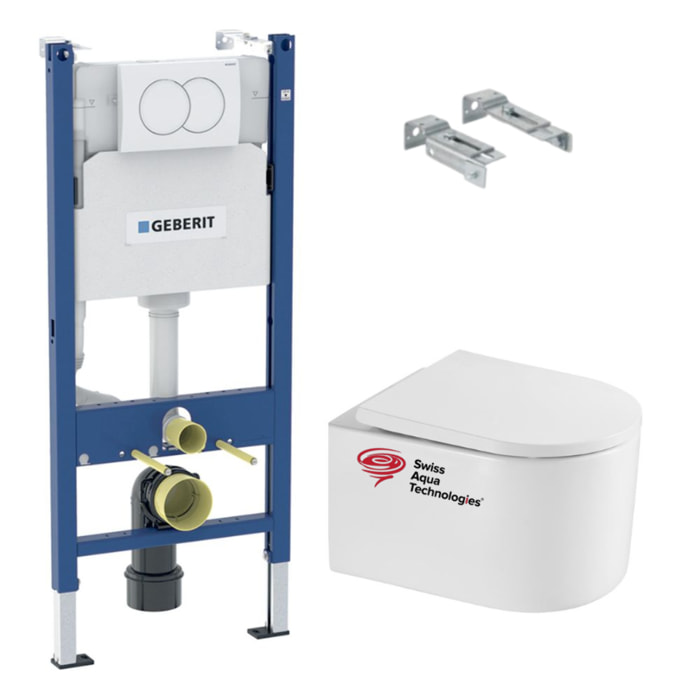 Pack WC Bâti-support Duofix + WC sans bride SAT Delano + Abattant softclose + Plaque Blanche