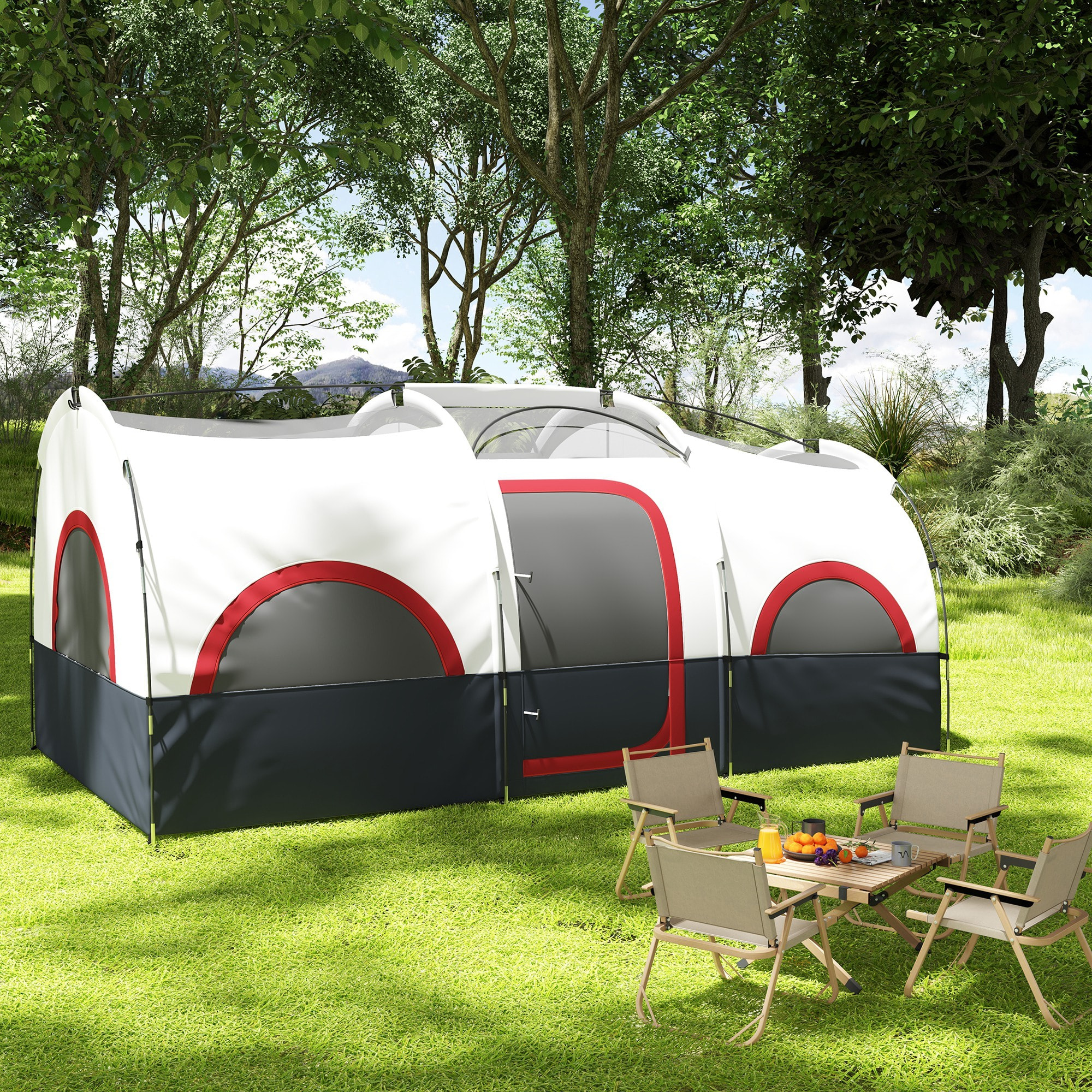 Tienda de Campaña Familiar tipo Túnel para de 4-6 Personas Impermeable 3000 mm Tienda de Camping Plegable con 2 Dormitorios Bolsa para Senderismo 435x251x195 cm Gris Oscuro y Blanco