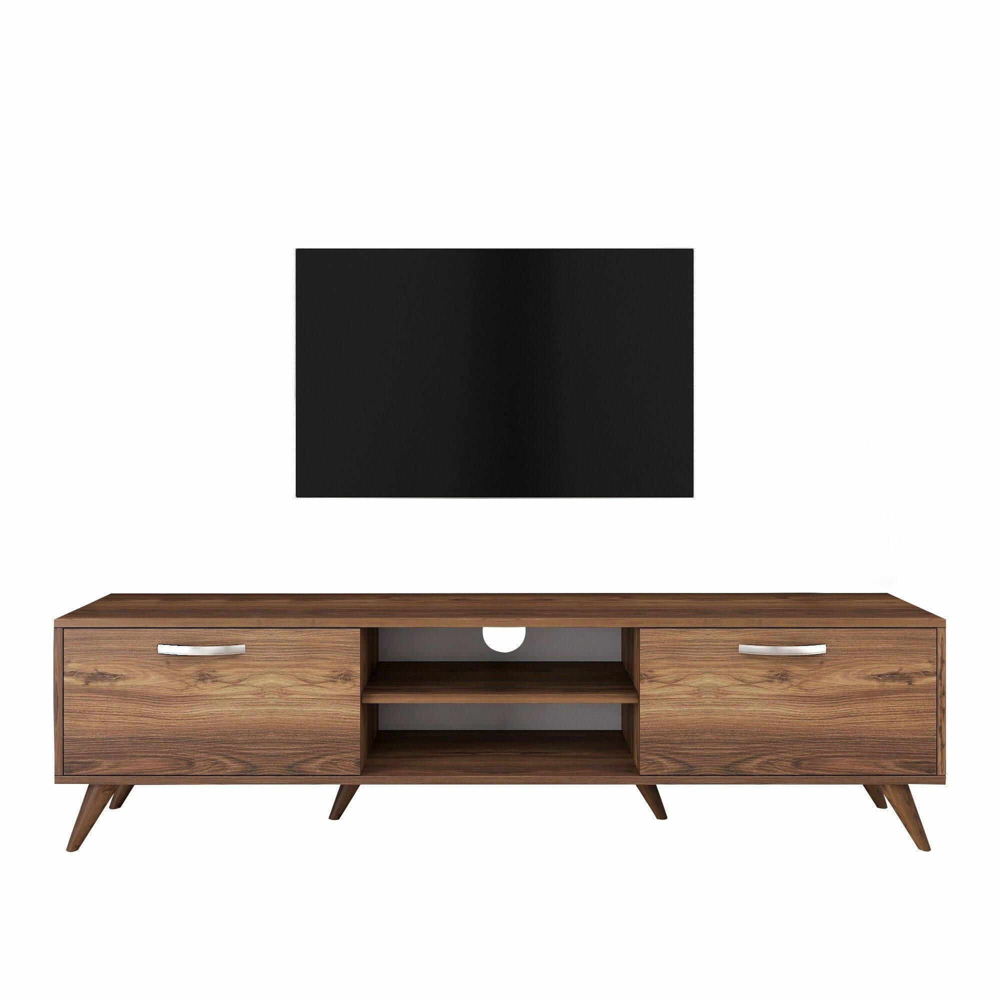 Mobile porta TV Dbarar, Credenza da soggiorno, Armadio basso per TV, Base parete attrezzata, 180x35h49 cm, Noce