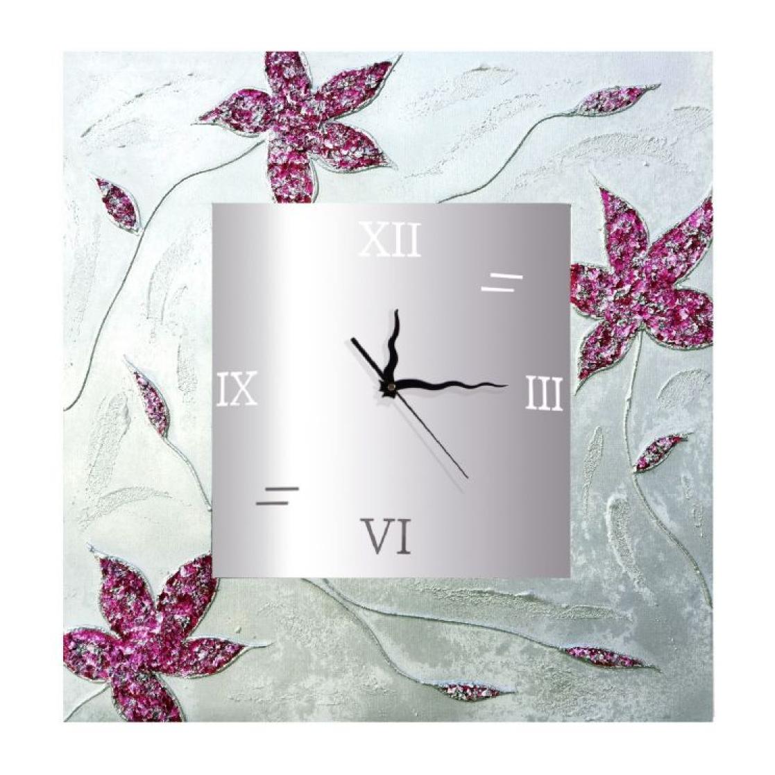 Reloj artesanal de pared Flores Piedra Fucsia