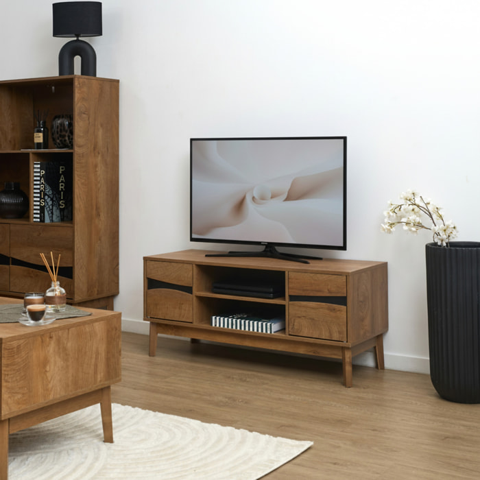 Meuble TV - HOME DECO FACTORY - Forest - Design Chaleureux - Marron et Noir