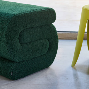 Tabouret / pouf design revêtement bouclette vert 1 place L 43 x P 47 x H 44cm - Sasha