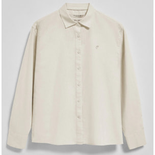 Camicia beige loose fit in lino e cotone con ricamo monogramma